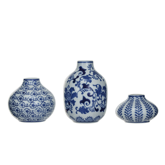 Hand-Stamped Stoneware Vases, B&W, Small