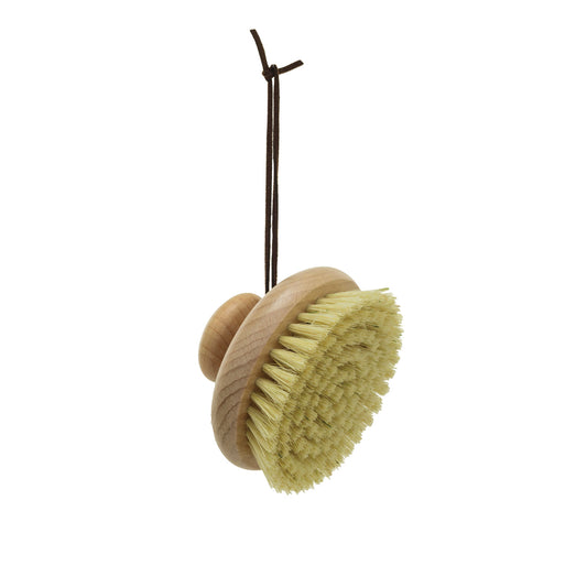 Beech Wood Body Brush with Round Handle & Leather Tie