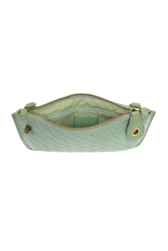 Seafoam Faux Wide Woven Mini Crossbody Wristlet Clutch