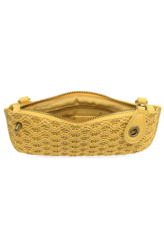Yellow Lattice Woven Mini Crossbody Wristlet Clutch