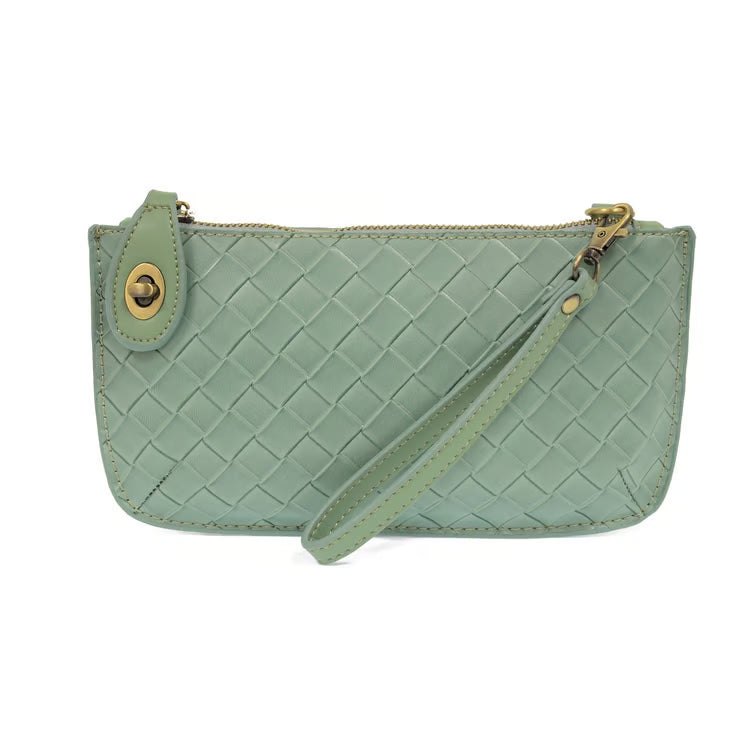 Seafoam Faux Wide Woven Mini Crossbody Wristlet Clutch