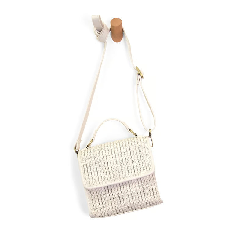 White Freya Top Handle Flap Crossbody Braided Bag