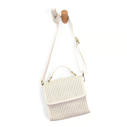 White Freya Top Handle Flap Crossbody Braided Bag