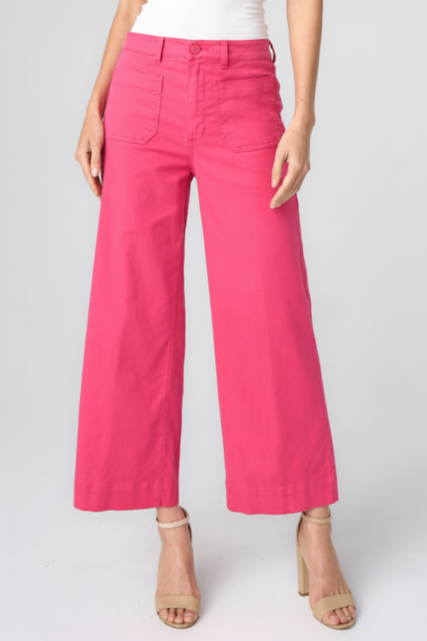 Crop Wide Leg with Patch Pockets, Diva Pink