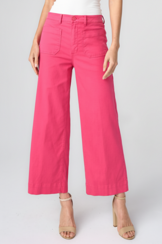Crop Wide Leg with Patch Pockets, Diva Pink