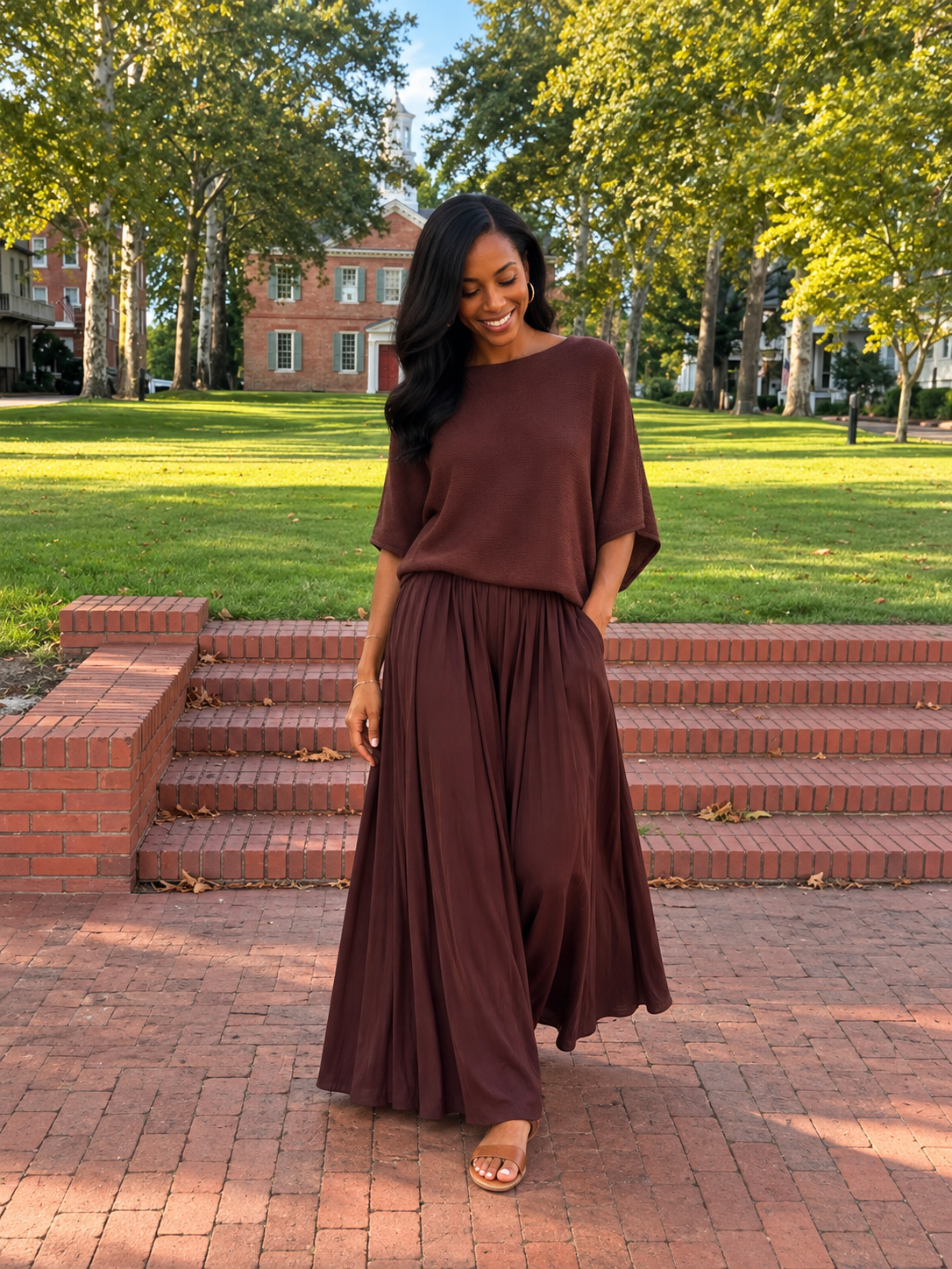 Crew Neck Batwing Knit Top, Wine